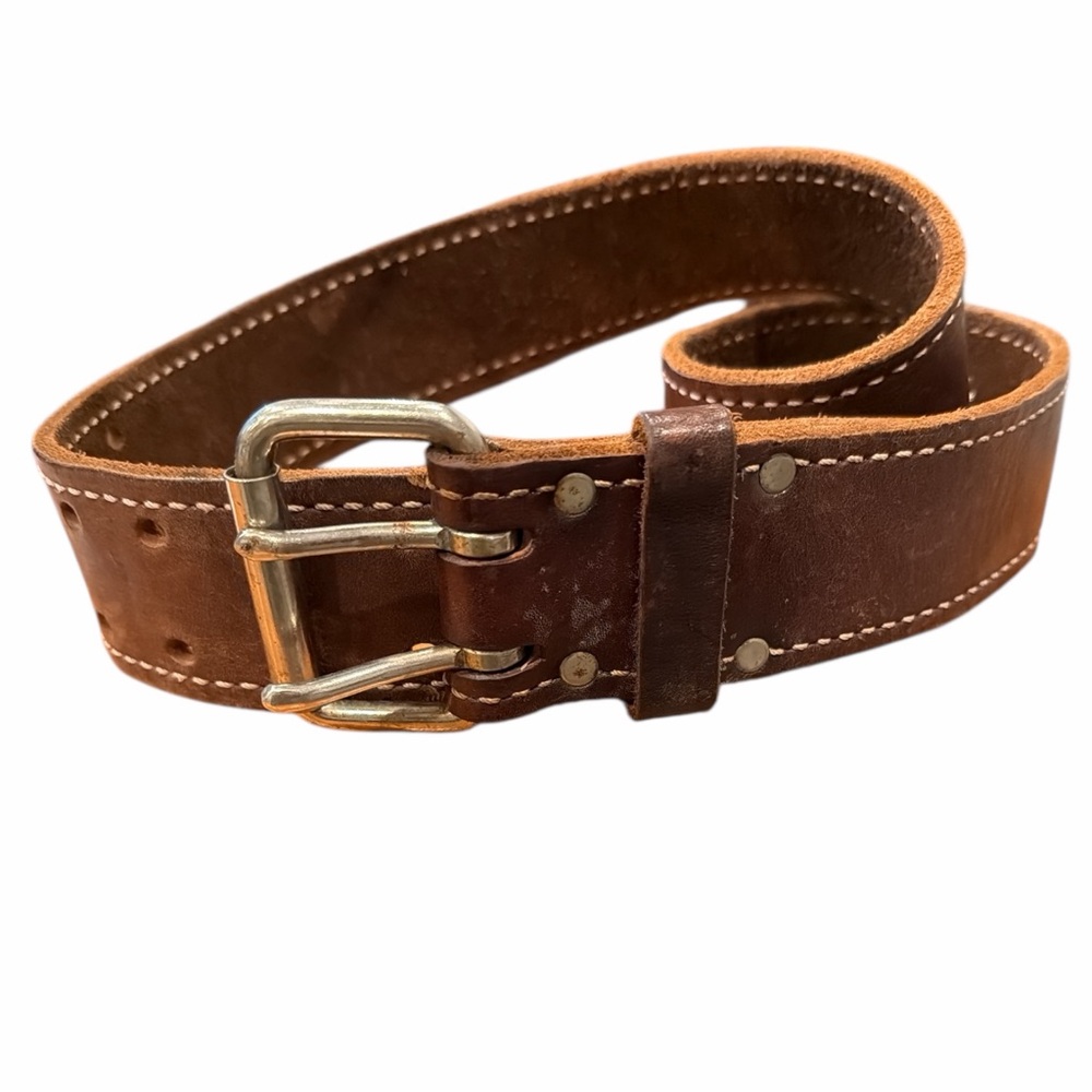 Vintage Brown Leather Western Belt Dual Prong Made USA Boho Workwear